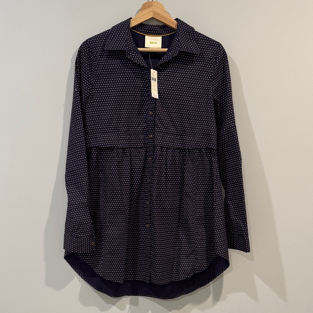 Maeve Anthropologie Navy/Deep Plum Button Down Shirt Dress NWT